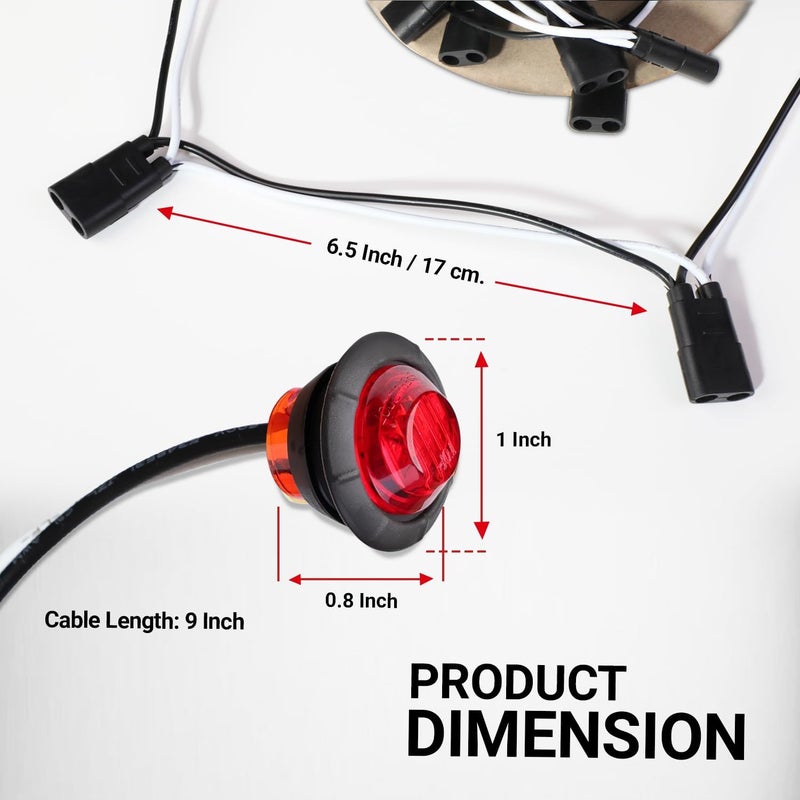 TMH 20 Pcs of 3/4 Inch Side Marker Red Lights with Connector Plug + 2 Pin Continuous Wire Harness, Plug and Play Hassle-Free Installation for Truck Trailer RV Pickup - Image 3
